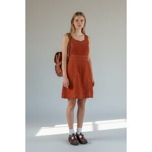 Women’s Tom Tailor Burnt Orange Pinafore Corduroy Sleeveless Dress School Girl 8